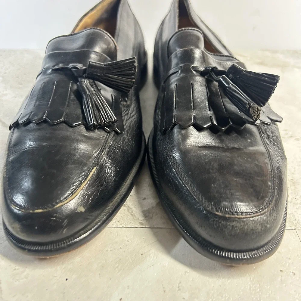 Johnston & Murphy Cellini Loafers Black Leather Mens 10 M Tassel Kiltie Italy